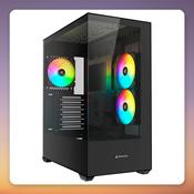 Sharkoon SK6 ARGB Mid-Tower ATX Case, Black, Dual Tempered Glass, 3x 120 mm ARGB PWM Fans