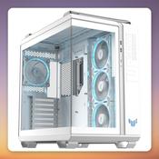 Asus TUF Gaming GT502 Horizon ARGB Midi Tower Case, White, Dual Tempered Glass, 4x ARGB Fans