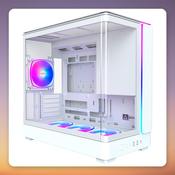 Montech KING 15 PRO Micro-ATX Midi Tower Case, White, Curved Glass, 4x Fans