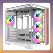 Thermaltake View 380 WS ARGB Snow White ATX Mid-Tower Case, Dual Tempered Glass, Wood Finish