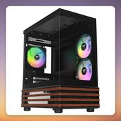Thermaltake View 170 WS ARGB mATX Case, Black/Wood, Dual Tempered Glass, 3x 120 mm Fans