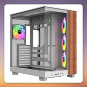 Thermaltake View 380 XL WS ARGB Mid-Tower Case, Snow White, Dual Tempered Glass, Wood Finish