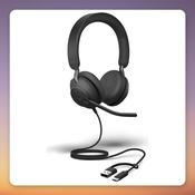 Jabra Evolve2 40 SE Stereo USB-A/USB-C Wired Headset, MS Version, Black