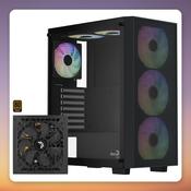 Aerocool B509A Flow-G-BK-v1 ATX Mid Tower Case with 650W 80 PLUS Bronze PSU, Black, Tempered Glass