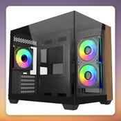 Cooler Master Elite 481 Wood mATX Mid-Tower Case, Black/Wood, Dual Tempered Glass image