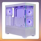 Cooler Master Elite 690 White ATX Mid-Tower Case, White/Wood, Dual Tempered Glass