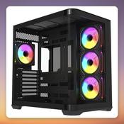 Krux Tano E-ATX Mid Tower Case, Black, Panorama Glass, 4x 120 mm ARGB PWM Fans image