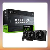 MSI GeForce RTX 5080 Ventus 3X OC Black 16 GB GDDR7 Graphics Card
