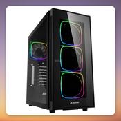 Sharkoon TG6 RGB ATX Mid-Tower Case, Black, Tempered Glass Front and Side, 4x ARGB Fans