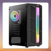 Aerocool Prime v2 ATX Mid Tower Case, Black, ARGB Front Panel, Tempered Glass