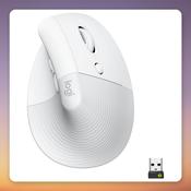 Logitech Lift Vertical Ergonomic Wireless Mouse, White/Light Grey, Logi Bolt &amp;amp; Bluetooth