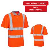 10 Hi Vis Orange Polo Shirt With Printed Logo – (Bundle Deal) image