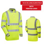 10 Hi Vis Yellow Long Sleeve Polo Shirt With Printed Logo – (Bundle Deal) image