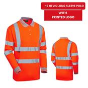 10 Hi Vis Orange Long Sleeve Polo Shirt With Printed Logo – (Bundle Deal) image
